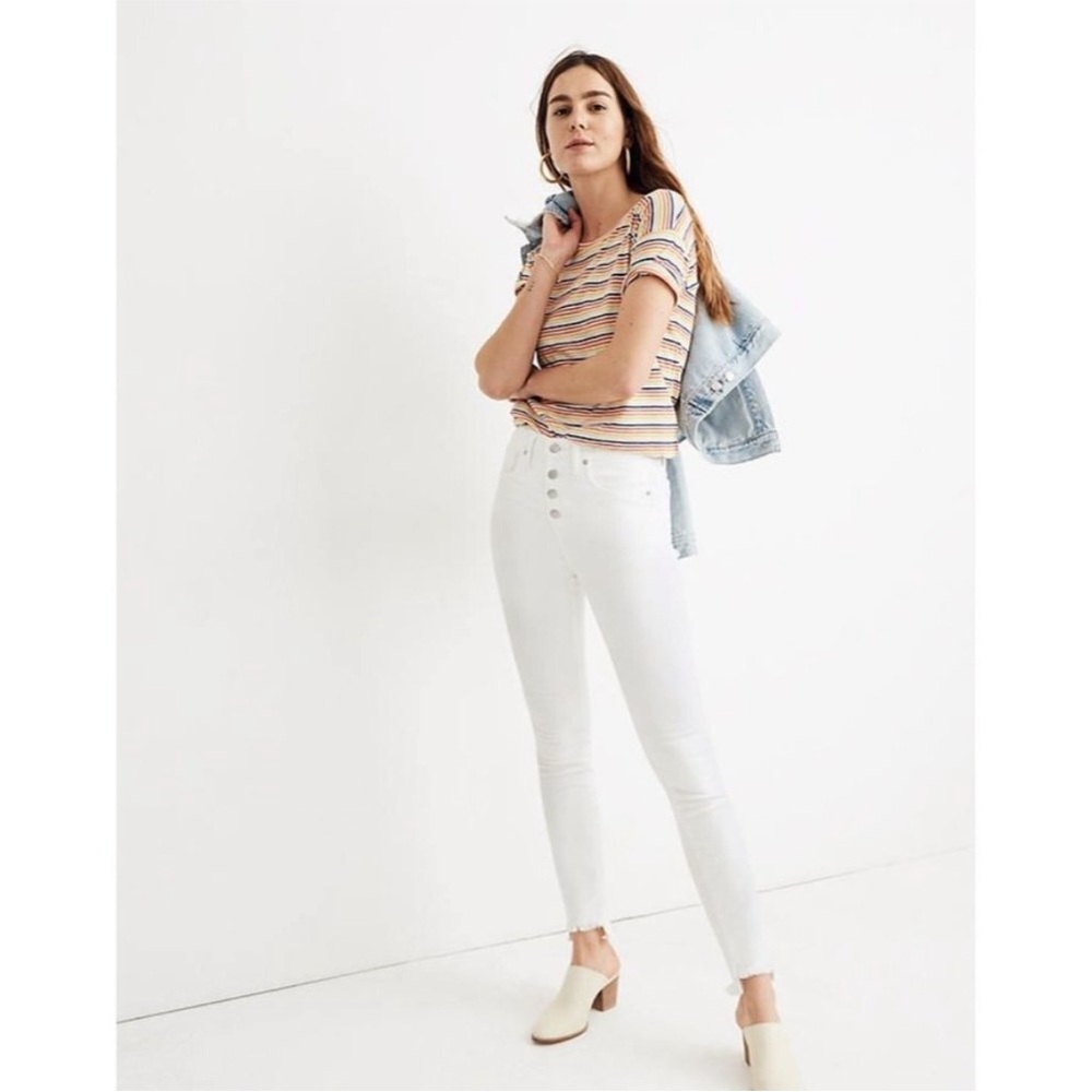 Madewell 10" High Rise skinny white jeans button fly Sz 31 ankle